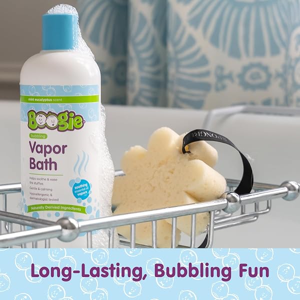 BOOGIE BUBBLING VAPOR BATH FOR KIDS – 18 FL OZ – GENTLE & CALMING BUBBLE BATH FOR KIDS – MADE WITH NATURAL ESSENTIAL OILS – MINT EUCALYPTUS SCENT – BABY BATHTIME ESSENTIALS
