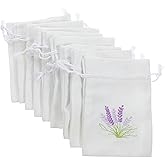 Kichvoe Lavender Sachet Bags Empty Cotton Drawstring Pouches for Home Fragrance Packaging Small 5.5X3.9 Inch Embroidered Linen Sachets for Wedding Favors Jewelry Candy Storage