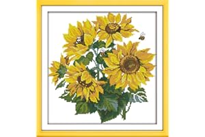 CaptainCrafts Cross Stitch Kits, New Stamped Kit Printed 11CT Fabric Cross Stitching DIY Art DMC Needlecrafts Embroidery Kit for Adults Beginner (Stamped, Sunflower)