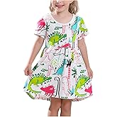 Frogwill Toddler Girls Cotton Dinosaur Tunic Dress Short Sleeve Summer Casual Outfit 2-7T