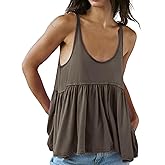 InterNos Women's Summer Flowy Tank Tops Sleeveless Strap Ruffle Shirts Babydoll Tunic Tank Peplum Tops