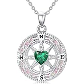 Celtic Compass Necklace for Women 925 Sterling Silver Birthstone Jewelry Pink Opal Pendant Compass Jewelry Gifts for Women
