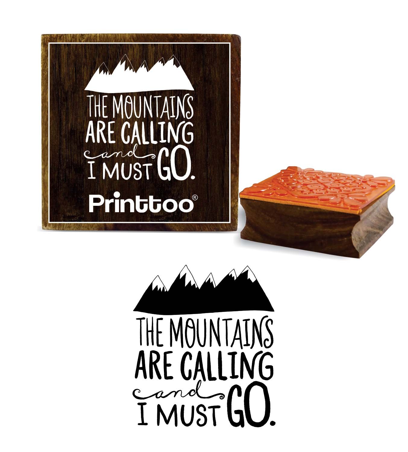 Printtoo The Mountains are Calling and I Must Go Word Design Wooden Rubber Stamp-2 x 2 Inches