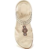 Alicegana Womens Sandals Shoes Comfort Walking with Non Slip on Casual Summer Beach Shoes Dress Ankle Elastic Jeweled Bohemian Flats