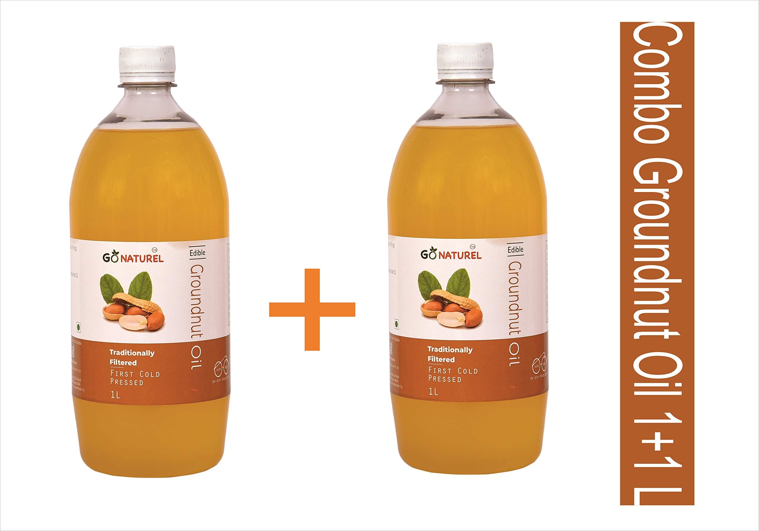 Go Naturel Cooking Oil Cold Pressed Groundnut/Peanut Oil (Virgin, Chekku/Ghani) - 2 Litre Combo Saver Pack