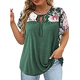 DOLNINE Women's Plus Size Tops Casual Summer Boho Floral Tunics Ruffle Sleeve Crewneck Loose Blouses Shirts