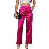 Women's Wide Leg Satin Silky Casual Dress Cocktail Party High Waist Pants