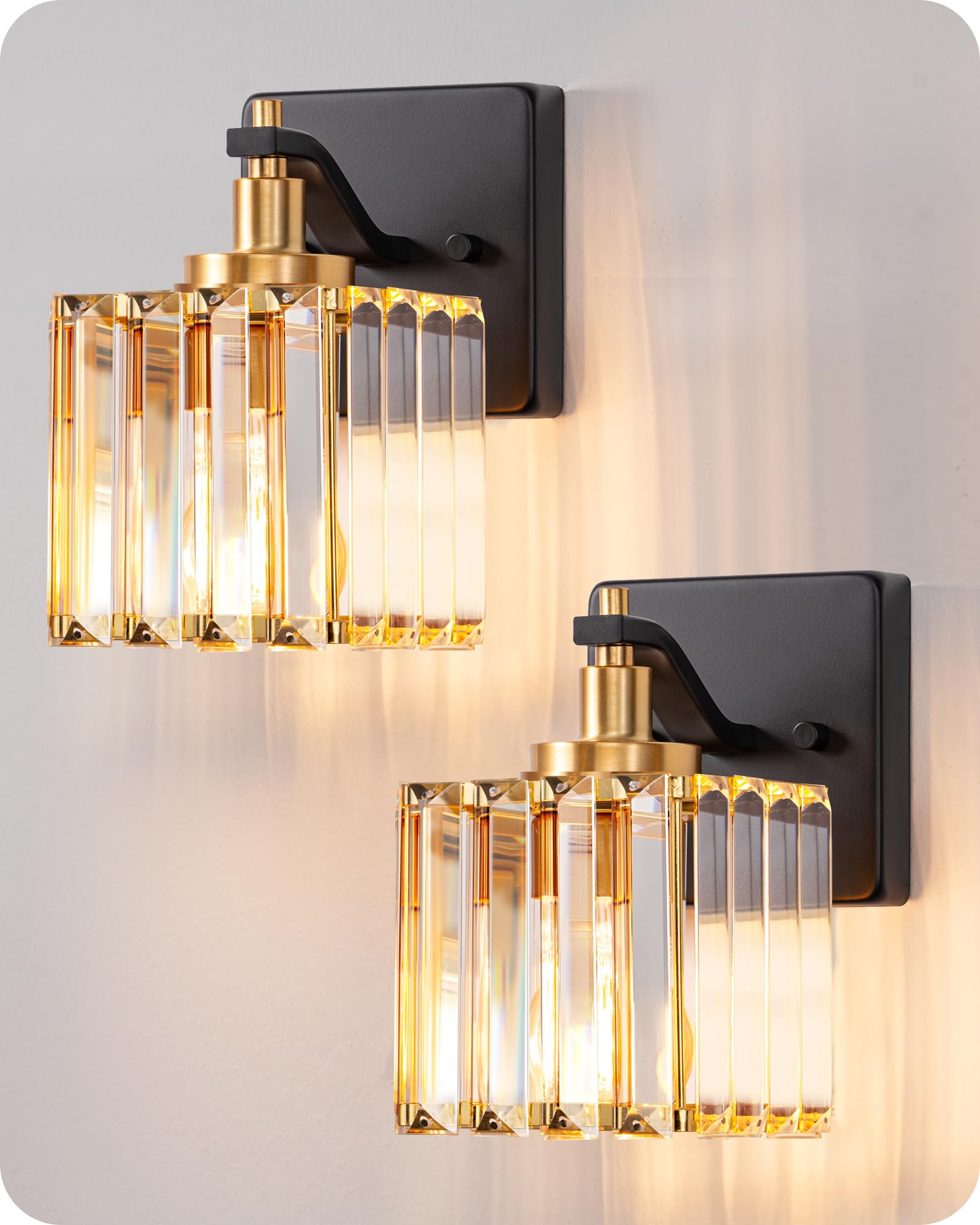 Photo 1 of EDISHINE Wall Sconces Set of Two, Bathroom Light Fixtures with Crystal Shade, Modern Vanity Lights, Black Gold Lighting Fixtures Over Mirror, Indoor Wall Lamp, E26 Base
