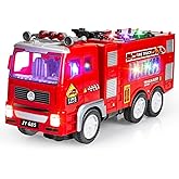 Ynanimery Large Fire Trucks for Toddlers 3-5, Toy Trucks for Toddlers Boys 3 4 5 Birthday Gifts, Kids' Play Truck with 4D Lights & Real Firetruck Siren Sound - Automatic Bump Go Technology