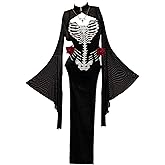 MEOWCOS Maxi Bodycon Dress Long Slit Gothic Skull Print Halloween Costume