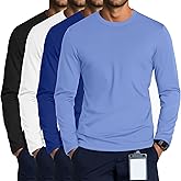 August Alley 4 Pack Men's Long Sleeve Underscrub Shirts Nurse Crewneck Work Tops Stretchy Laying Undershirts Basic Tee
