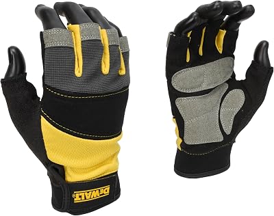 DEWALT DPG213L Half Finger Gloves Reinforced Black Size Large PU Padding