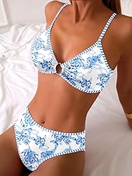 Fanuerg Women's Triangle Bikini Sets O Ring Linked