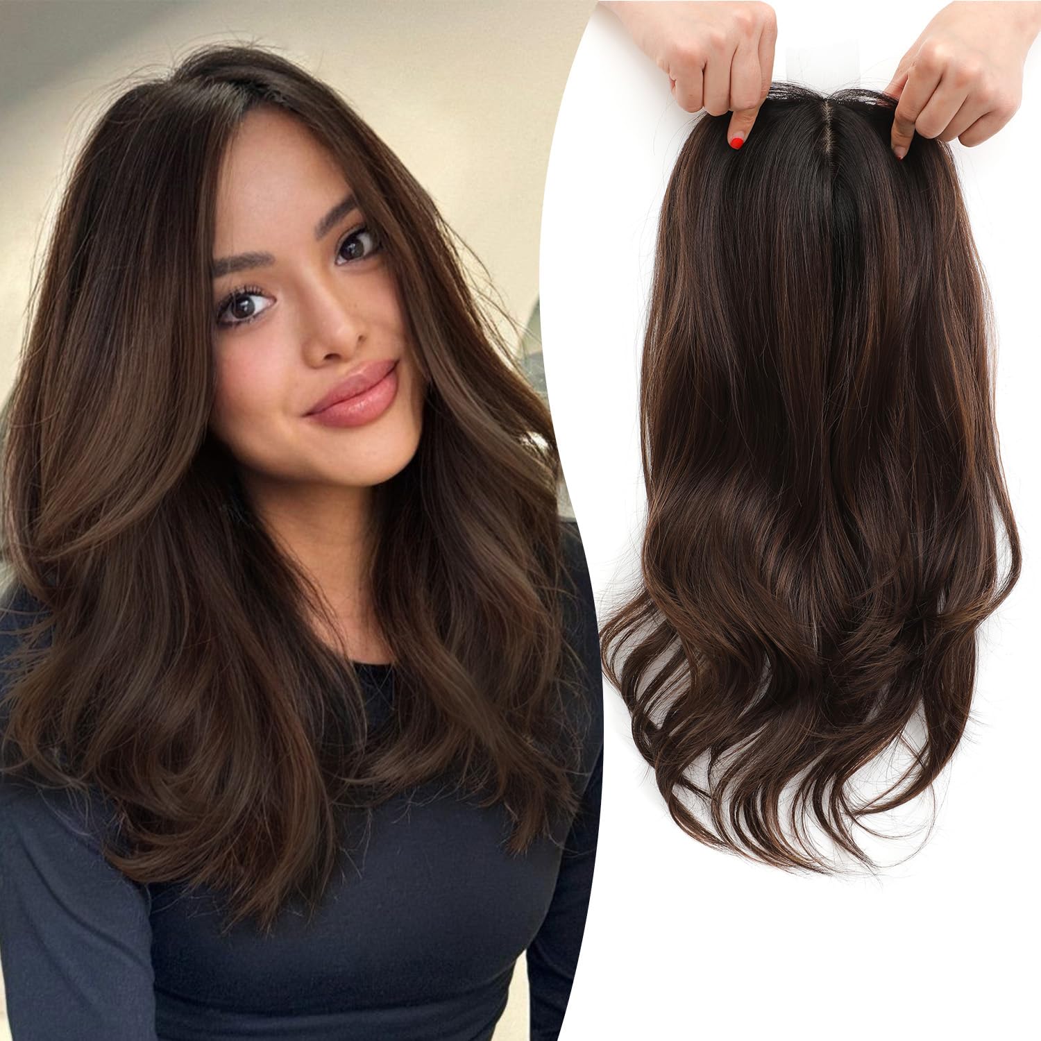 Photo 1 of Fine Plus 18 Inch Hair Topper for Women with Thinning Hair, Synthetic Clip-in Hair Topper with Natural Body Wavy Texture Covers Gray Roots and Adds Volume Perfect for Daily Wear Parties and Vacation