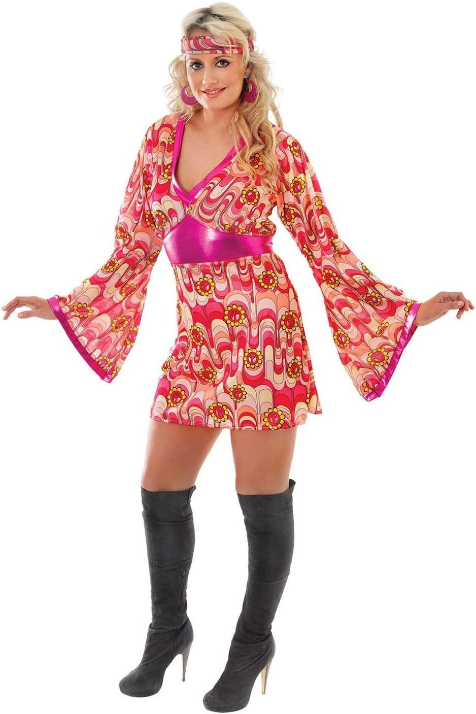 FLOWER POWER 60s 70s HIPPY retro fancy dress 10 12 14