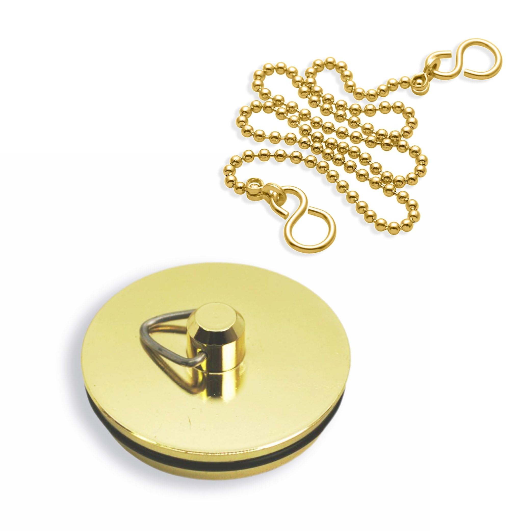 SISI UK® 45mm 1.3/4 inch Brass Plated Metal Bath Basin Shower Plug Stopper with 18-inch Polished Brass Ball Chain and S-Hook