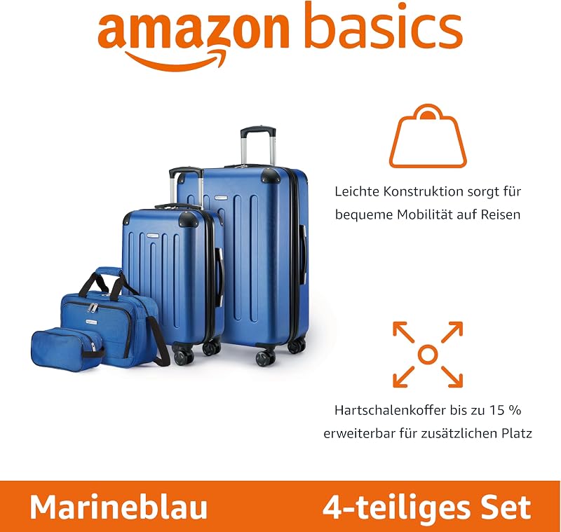 Hartschalenkoffer-Set, 4-teiliges, Großer Koffer, Handgepäckkoffer, Tragetasche, Kompakte Reisetasche, Erweiterbar, 4 Spinner-Räder, Marineblau