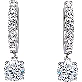 925 Sterling Silver Hoop Earrings with Round-Cut Simulated Diamond Dangle – 2.5 CTW CZ, Prong Set, Elegant Drop Hoops for Women