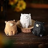 Lineshading 3 Pcs Mini Wooden Bears Figurines Handmade Carved Small Wooden Black Brown Bear Statue Miniature Ornament Holiday Bear Decor for Bedroom Playroom Gift(Standing,2 x 2.2 Inch)