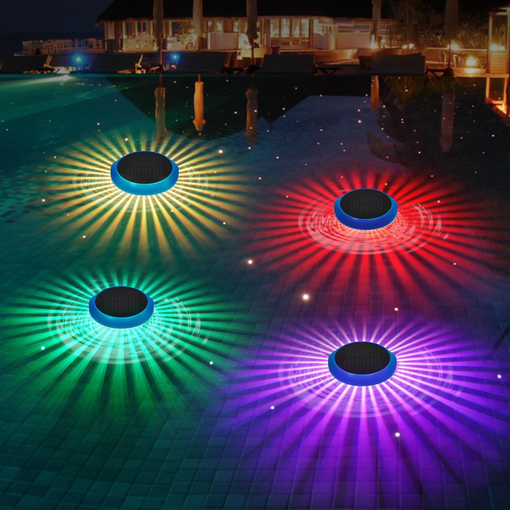 Photo 1 of **NO BOX**RRRPIO Floating Pool Lights, Solar Floating Pool Lights with RGB Color Changing, Waterproof LED Light for Inground Pools, Night Pool Parties, Fountains, and Outdoor Decor (4, Blue)
