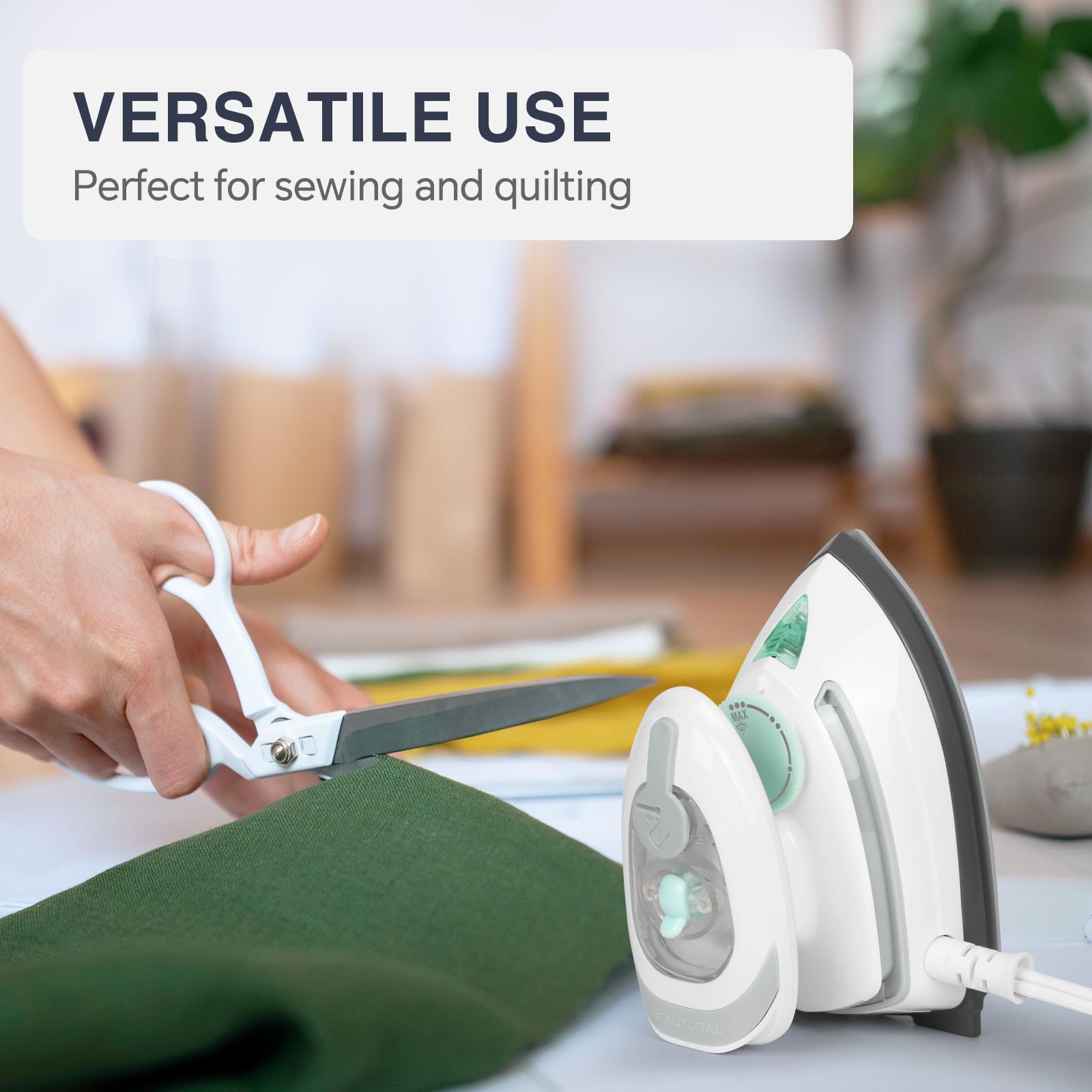 BEAUTURAL Mini Travel Steam Iron for Clothes with Dual Voltage, Temperature Control, Non-Stick Soleplate and Cord Storage, Ideal for Sewing, Quilting and Handcraft
