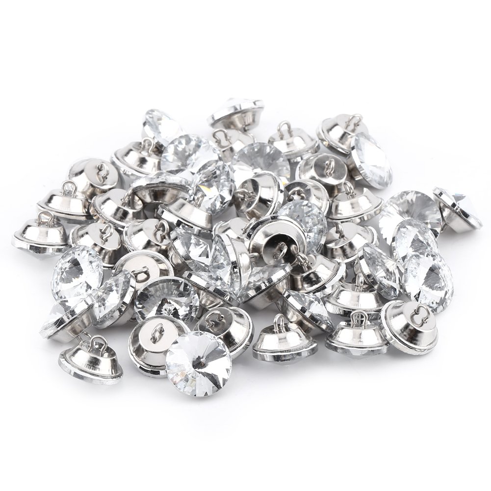 50PCS Crystal Rhinestone Buttons,25mm Round Clear Upholstery Buttons with Metal Loop for Sewing Sofa DIY Craft Decoration