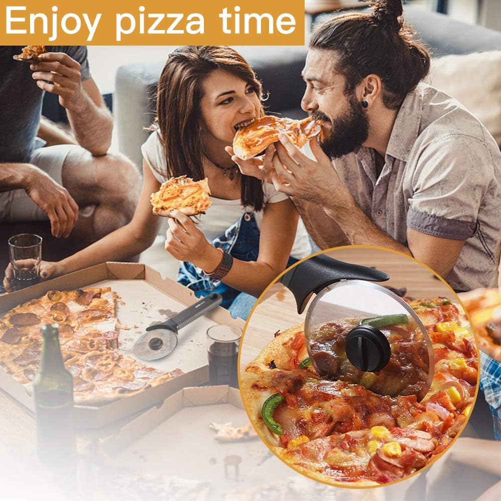 Pizza Cutter Stainless Steel Wheel with Silicone Non Slip Handle and Protective Cover, Luxear Professional Pizza Slicer with Sharp Blade Wheel, Professional Pizza Knife 8.5 Inch: Kitchen & Dining
