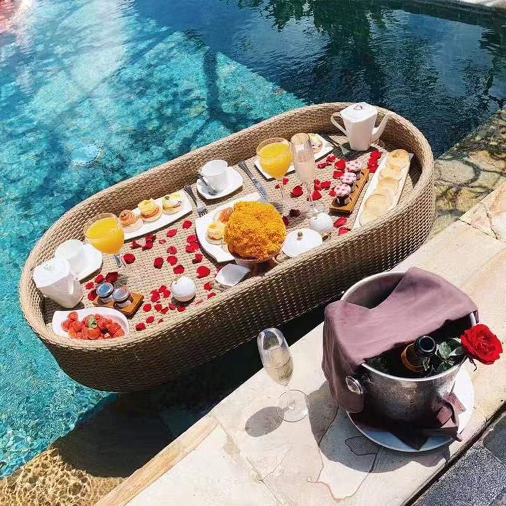 TRAACEM Rattan Floating Tray in The Pool for Adult Pool Buoys for Hot Springs, Baths And Parties,C