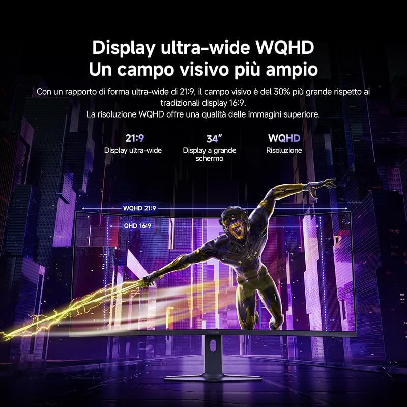 Monitor Gaming Curvo 2K 34 Pollici,180Hz,1ms GTG,1500R, C34WQDA-RGGL