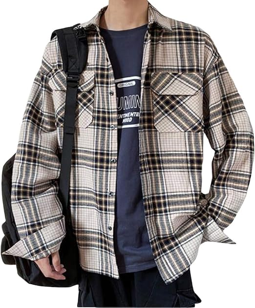 Amazon Beibang バイバン チェックシャツ メンズ 長袖 ネルシャツ カジュアル ゆったり 開襟シャツ オシャレ シンプル ギンガム シャツ ポケット ファッション シャツ チェック柄 シャツ 通販