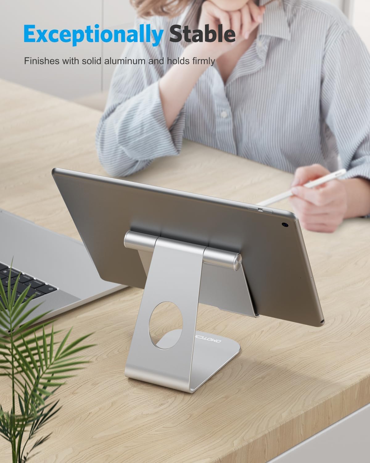 OMOTON Tablet Stand Holder Adjustable, T1 Desktop Aluminum Tablet Dock Cradle Compatible with iPad Air/Mini, iPad 10.2/9.7, iPad Pro 11/12.9/13, Samsung Tab and More Up to 13 inch, Silver