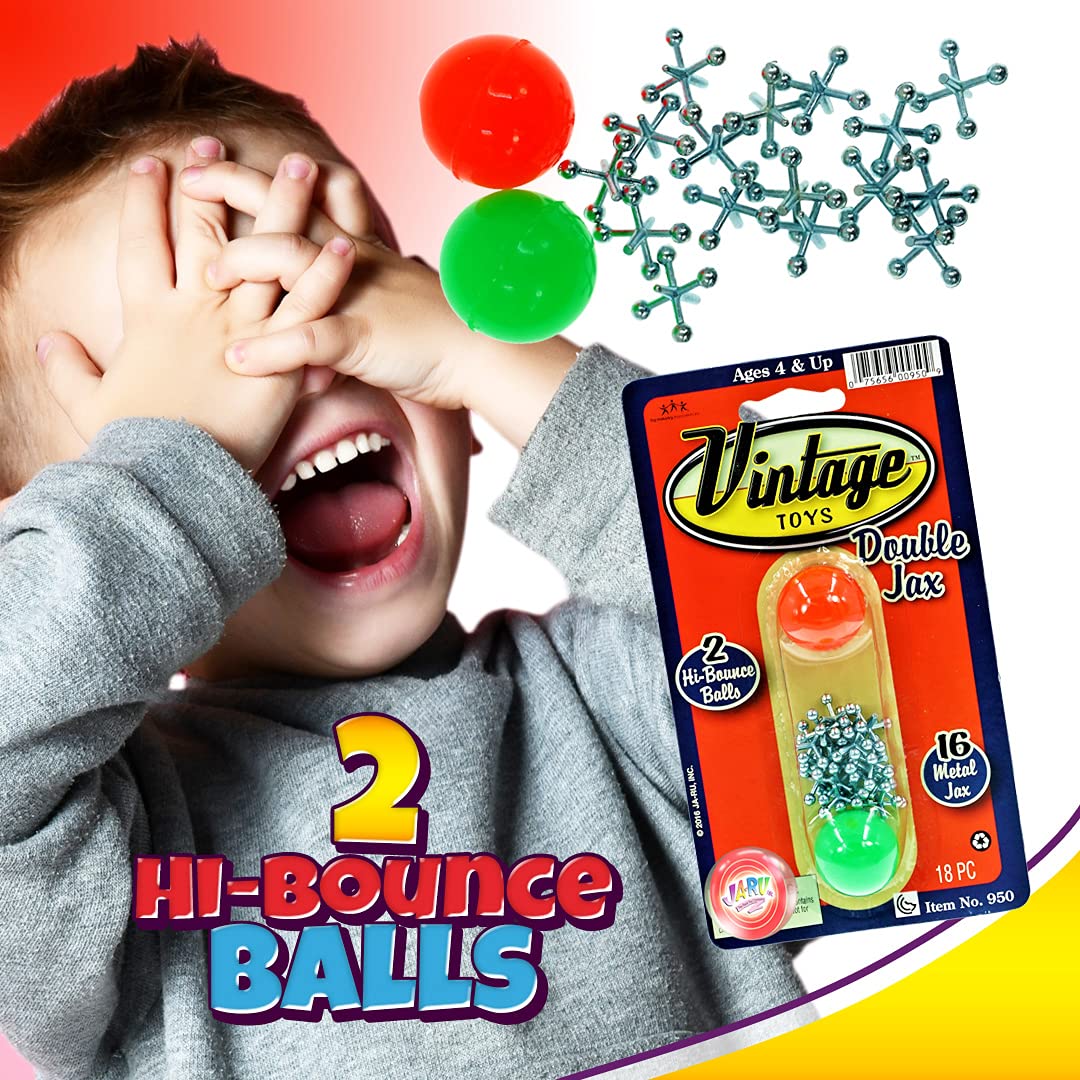 JA-RU, Vintage Metal Jacks Game Set Retro Toys (2 Packs) Mini Jax Game with Two Bouncy Ball| Classic Family Games | for Kids and Adults | Great Party Favors or Pinata Filler Toy in Bulk. 950-2s