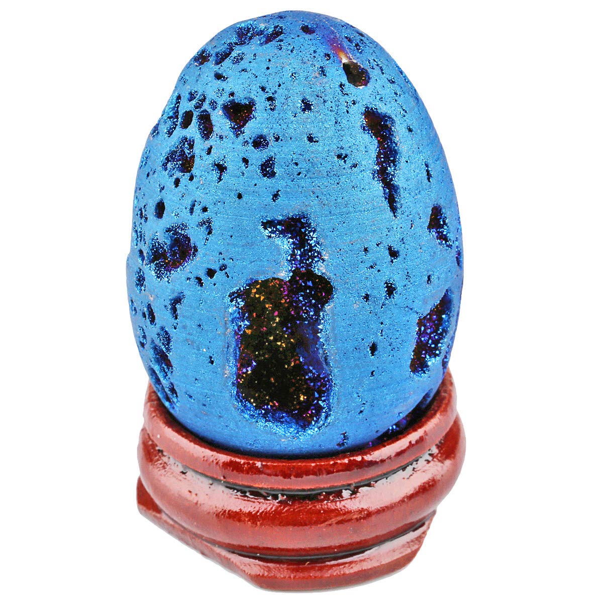 Nupuyai Druzy Agate Geode Crystal Egg with Stand, Blue Titanium Coated Quartz Cluster Specimen Spiritual Healing Stone for Home Decor