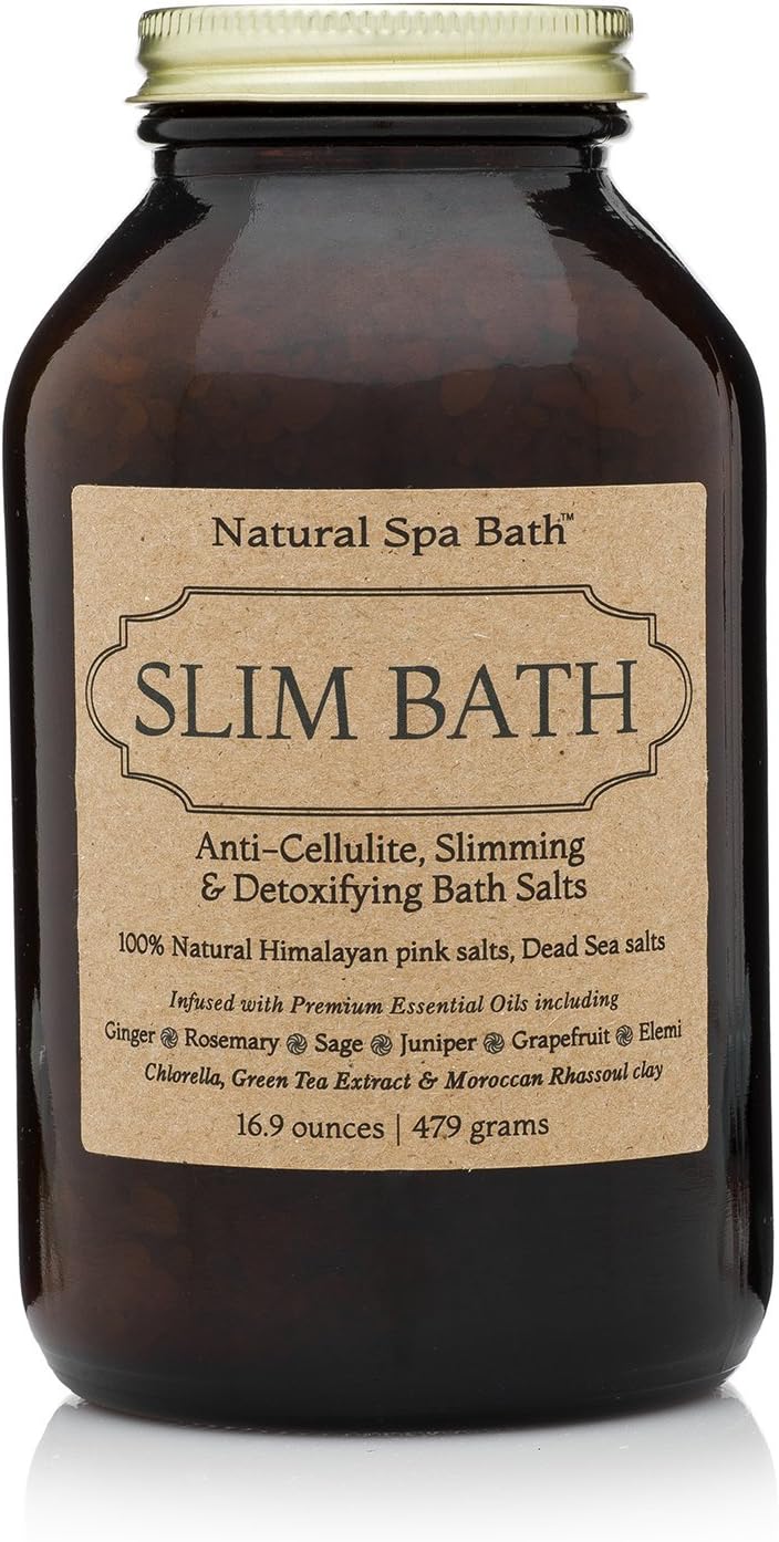 Slim Bath Salts Gift Set - USA Made Cellulite Slimming & Detox Bath Salts - 16.9 Oz. 100% Natural Essential Oils Infused into Himalayan Pink and Dead Sea Salts Includes Exfoliating Gloves