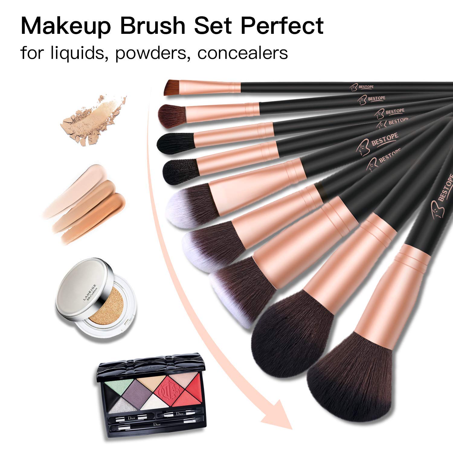 BESTOPE 18 Pcs Makeup Brush Set Premium Synthetic Fan Foundation Powder Kabuki Brushes Concealers Eye Shadows Make Up Brushes Kit: Beauty