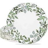 JarThenaAMCS 50Pcs Greenery Paper Plates Disposable Green Eucalyptus Leaves Round 9 Inch Spring Watercolor Decorative Tableware Dessert Plates for Birthday Wedding Supplies