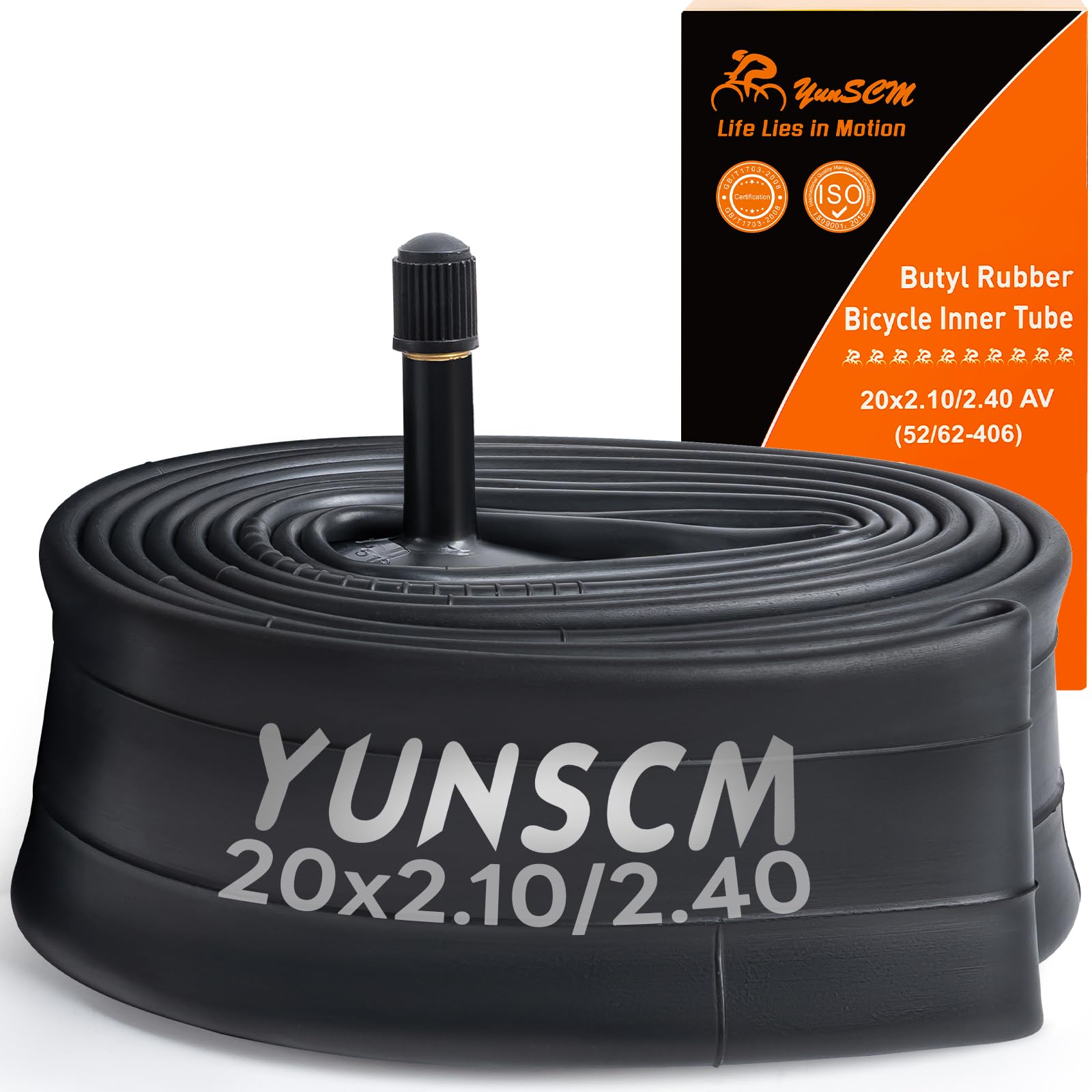 Photo 1 of 1-PC 20" Bike Tube 20x2.10/2.40(52/62-406) AV32mm Schrader Valve Compatible with 20x2.1 20x2.125 20x2.2 20x2.25 20x2.3 20x2.35 20x2.4 Bike Tire Tube