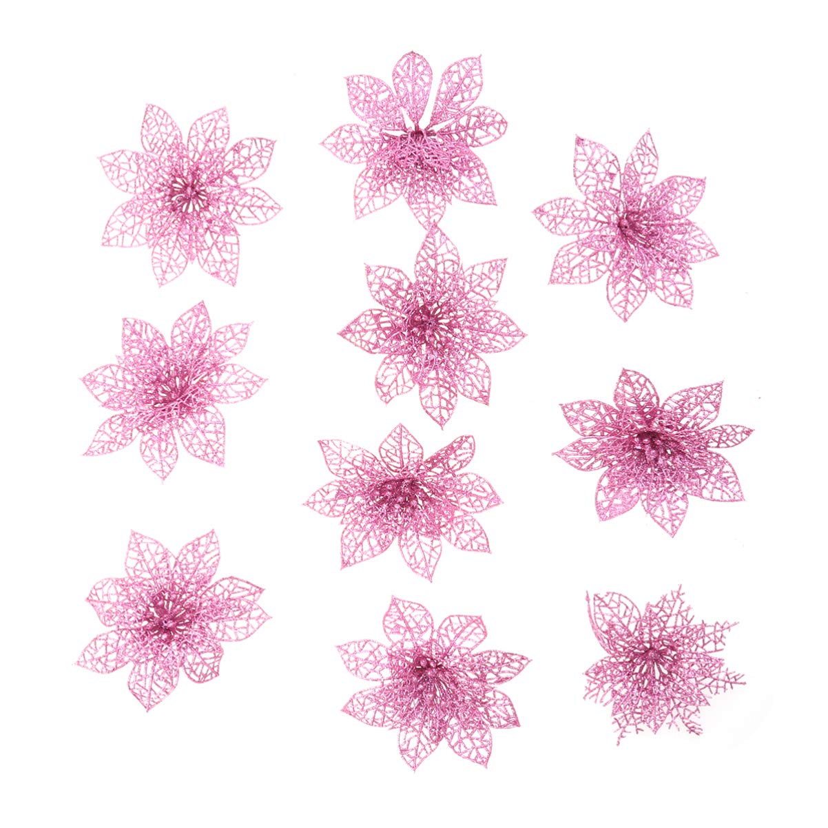 VORCOOL 10pcs Simulation Christmas Tree Flowers Delicate Simulation Flowers Christmas Tree Plastic Decorative (Pink)
