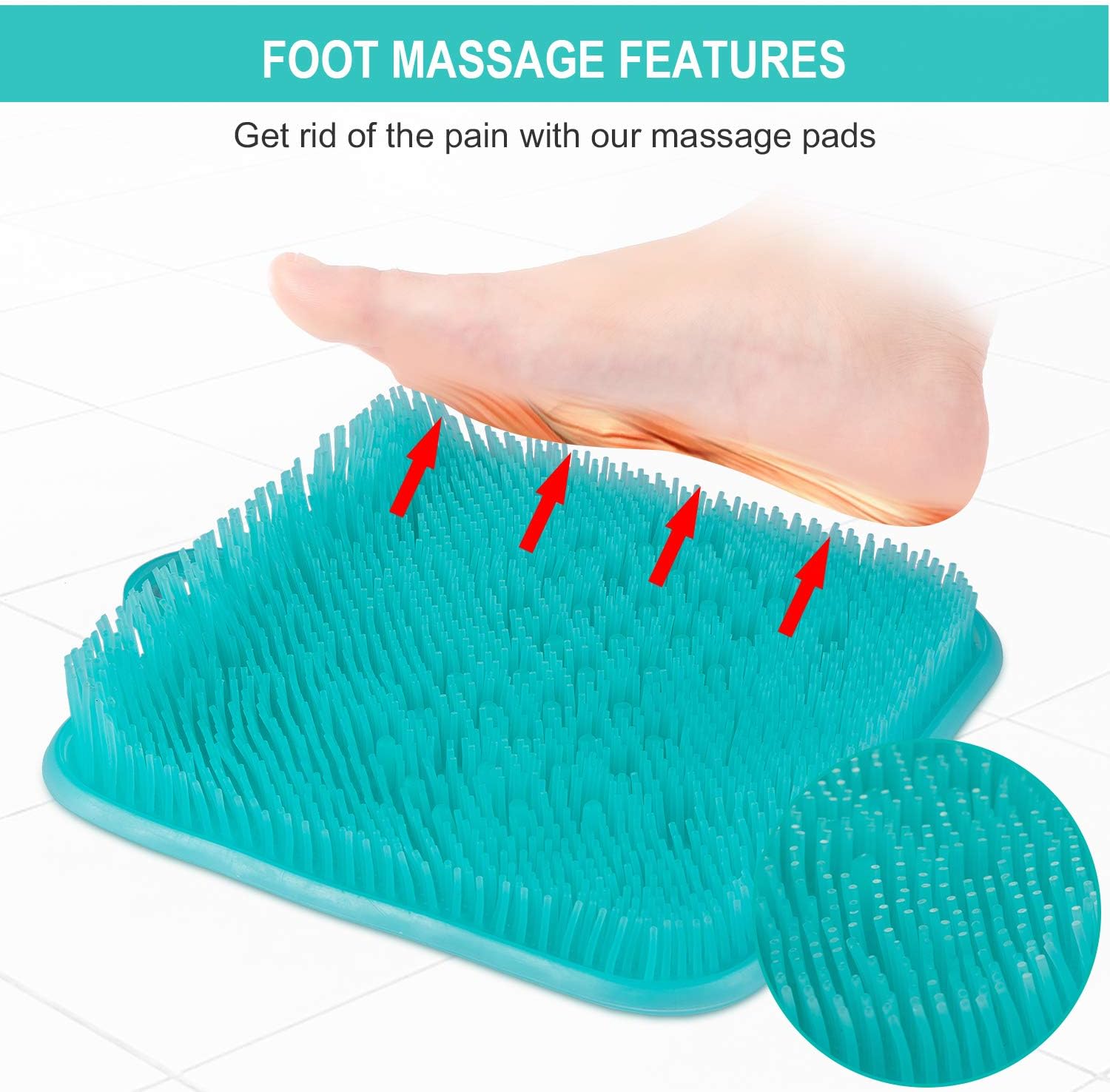 BESKAR Shower Foot Scrubber Mat with Non-Slip Suction Cups- Cleans, Smooths, Exfoliates & Massages your Feet Without Bending, Improve Foot Circulation & Soothes Tired Feet, Great for Shower or Bathtub: Health & Personal Care