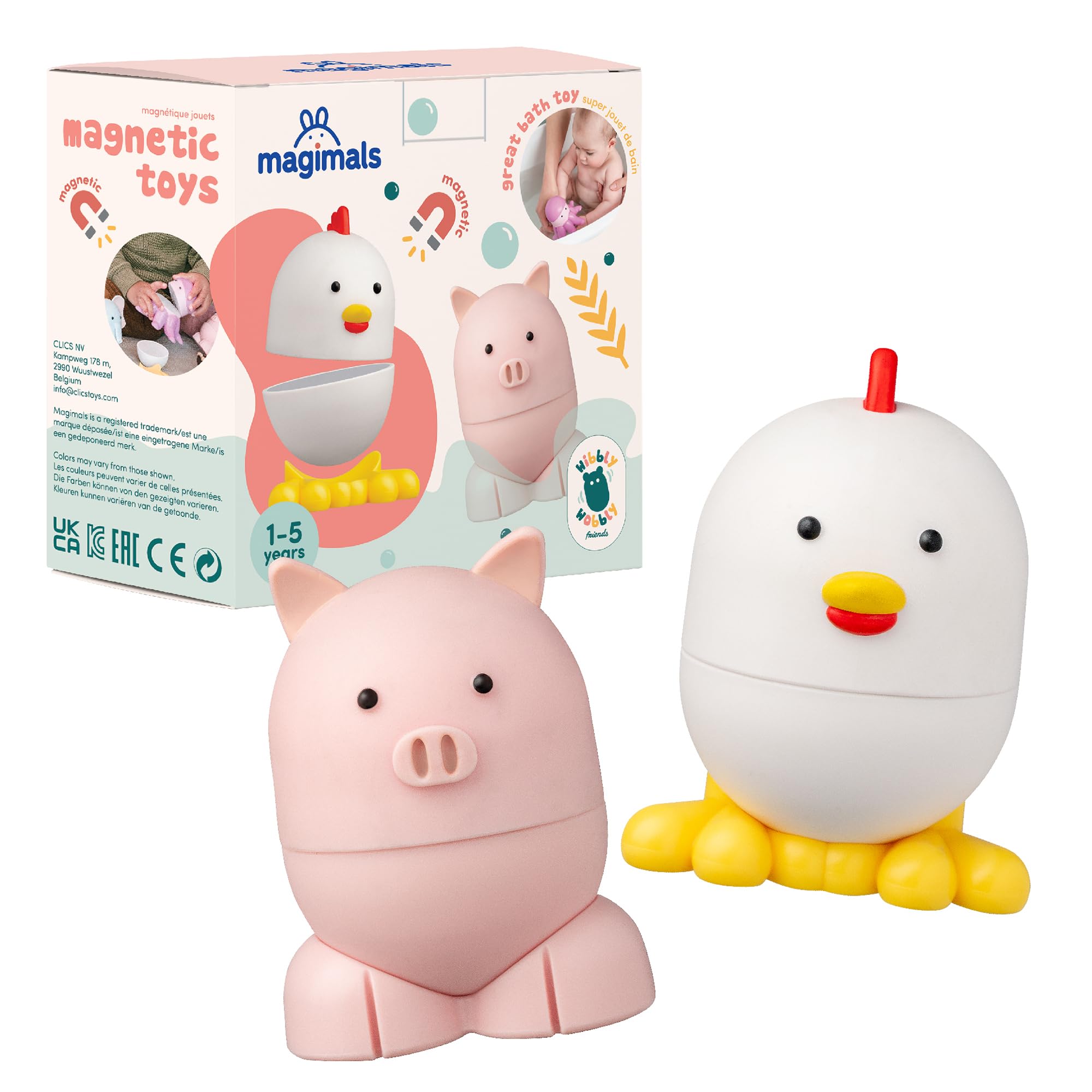 Magimals Farm – Interactive & Magnetic Animals to connect together (6 pieces). Fun and creative bath toys for your child - Safe and squeezable.