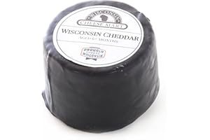 WISCONSIN CHEESE MART Medium Aged Cheddar Cheese Wheel - 6+ Months | 3 Pound Black Wax Wheel | Creamy, Sweet & Distinct Authentic Wisconsin Cheddar Cheese
