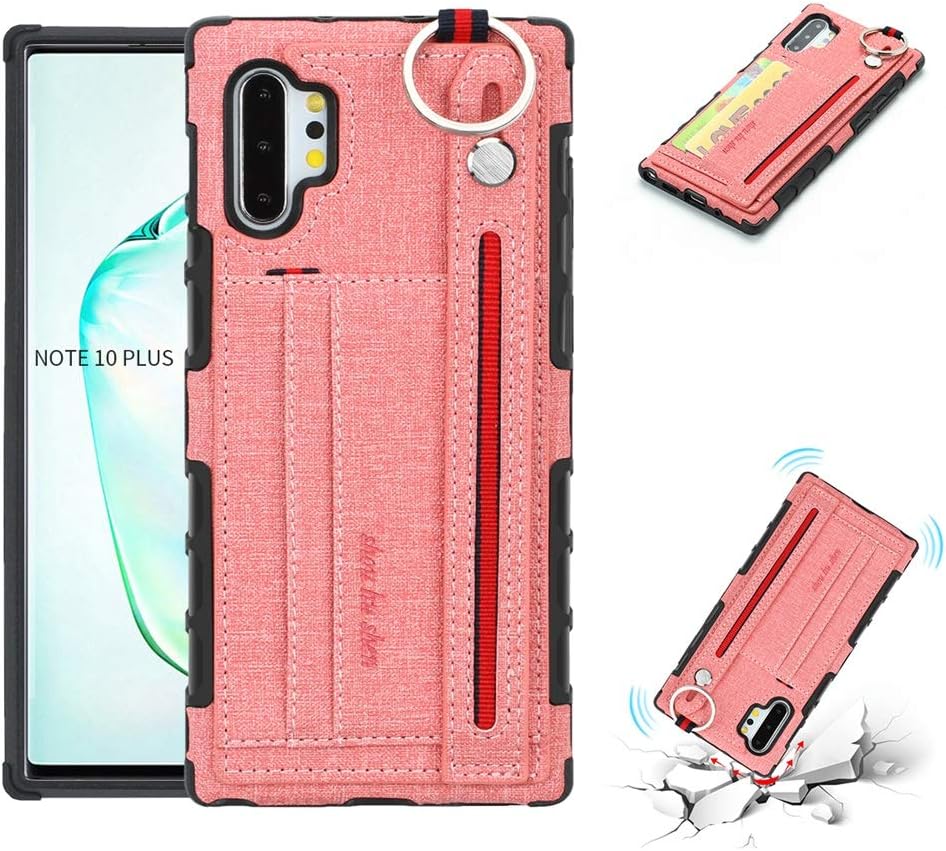 Galaxy Note 10 Plus Case,HuiFlying PU Leather Shockproof Wallet Case [Credit Card ID Holders] Adjustable Wrist Strap Hand Strap Stand Back Cover TPU for Samsung Galaxy Note 10+/Note 10+ 5G (Pink)
