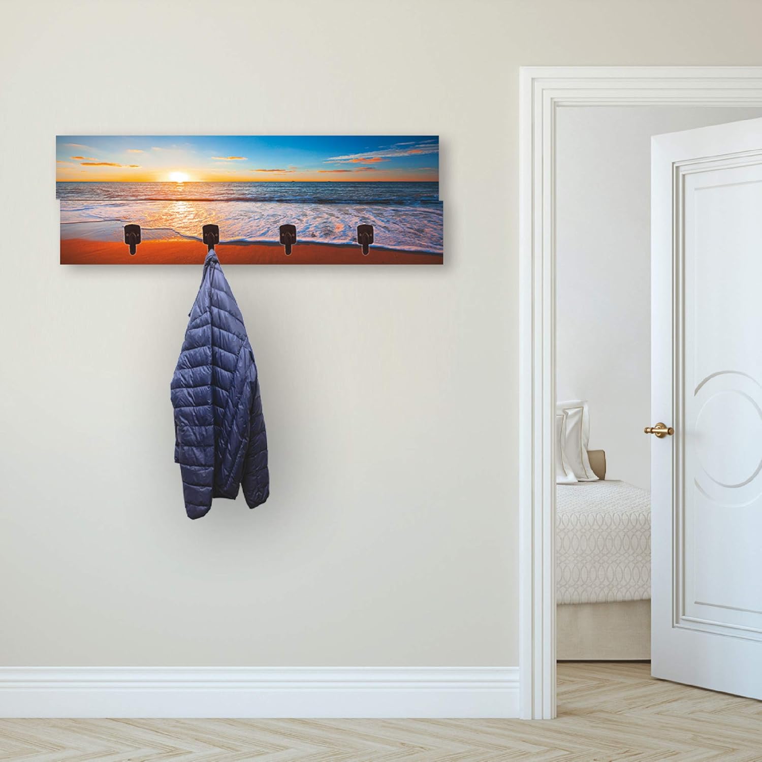 Artland Wandgarderobe Holz Design Mit 4 Haken Quer Garderobe Mit Motiv 90x30 Cm Natur Landschaft Meer Strand Sonne Sonnenuntergang Himmel S7le Mobel Diele Flur Ayurvedanetworkbhu Com