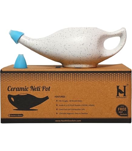 Pot Neti En Céramique 250 Ml - Pour Lavage Nasal, Irrigation Des Sinus - Design Anti-fuite, Bleu