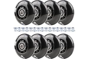 Wheelgoo 8pcs Inline Skate Wheels Led Light-Up Wheels 64/70/72/76/80mm w/Bushings 85-88A for Kids and Youth Beginners Children's Inline Skates Indoor/Outdoor Use (Black, 64mm)