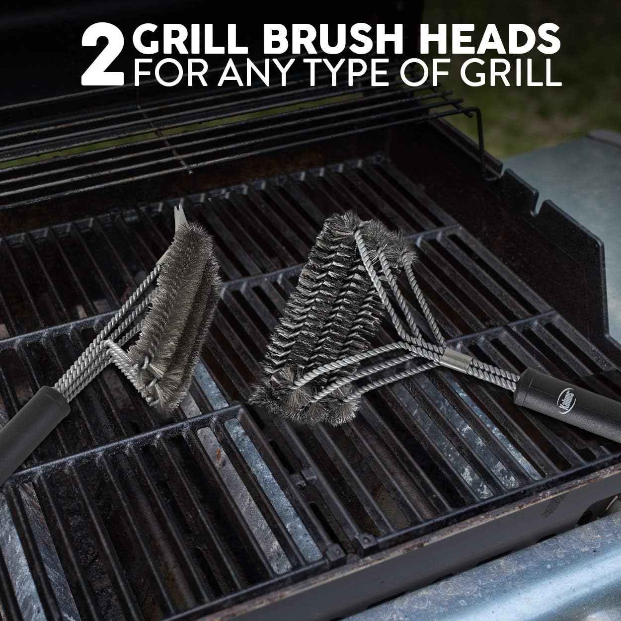 Kaluns Grill Brush, BBQ Grill Brush, Grill Brush and Scraper Set, Includes Two Brush Heads, one Removable 18" Long Handle, Stainless Steel Durable Wire Bristles, Cleaning Tool for All Barbeques: Kitchen & Dining