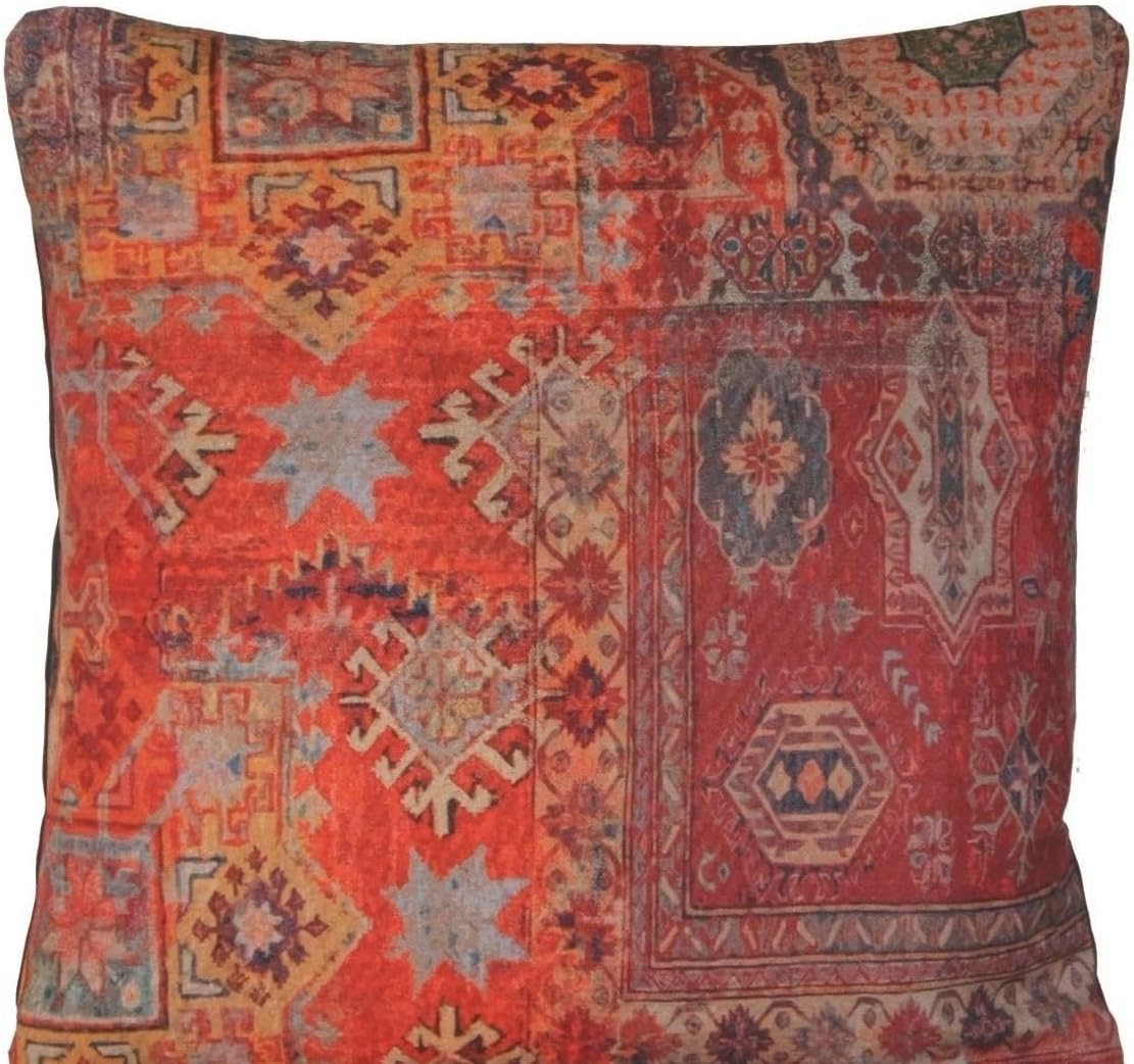 Arcobaleno London 18" Rug Cushion Cover Scatter Red Printed Kilim Pattern Design B Oriental Decor Throw Pillow Case Square
