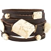 Elosee Semi Precious Stone Turquoise Leather Bracelet | Button Closure