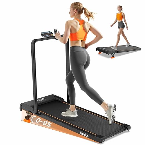 Lichico Folding Walking Pad Treadmill with 9% Incline, 130KG Weight Capacity Foldable Treadmll with Smart APP LED Display, 2.5HP Portable Running Machine of 40 * 100cm Belt for Home Use
