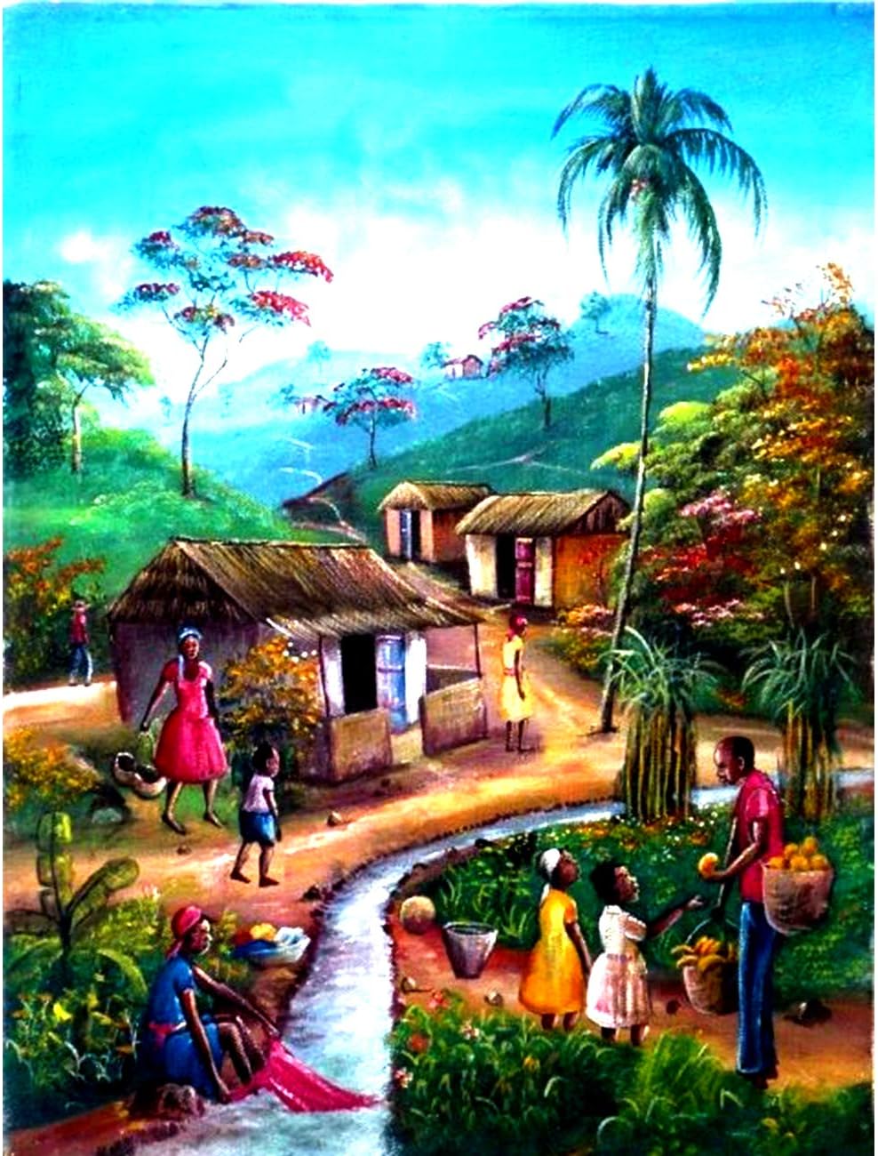 Diamond Painting A Family of Rural African Women and Children Full Drill by Number Kits, SKRYUIE DIY Rhinestone Pasted Paint with Diamond Set Arts Craft Decorations (12x16inch)